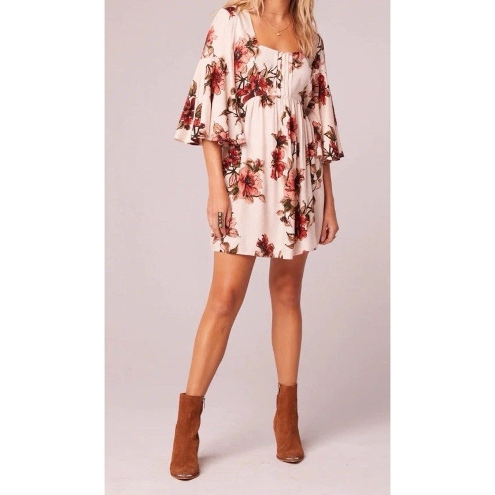 BOG Collective Cerise Dress Womens Large Beige Rust Floral Cottagecore Boho Chic